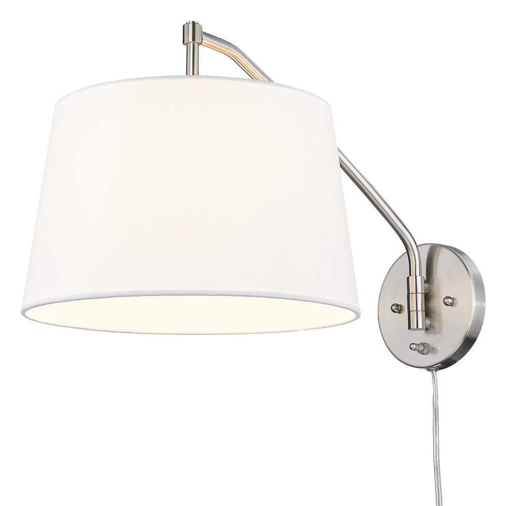 Wry Lighting Ryleigh 1-light Swing Arm Wall Lamp in Pewter and Modern White shade
